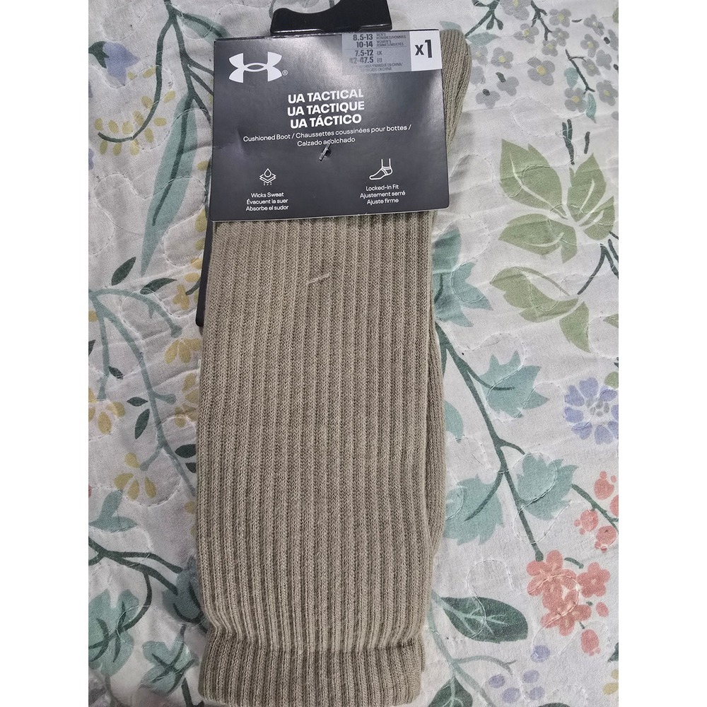 Under Armour Tactical Cushioned Boot Socks 3 Pair Set Tan Black Green L 1386247